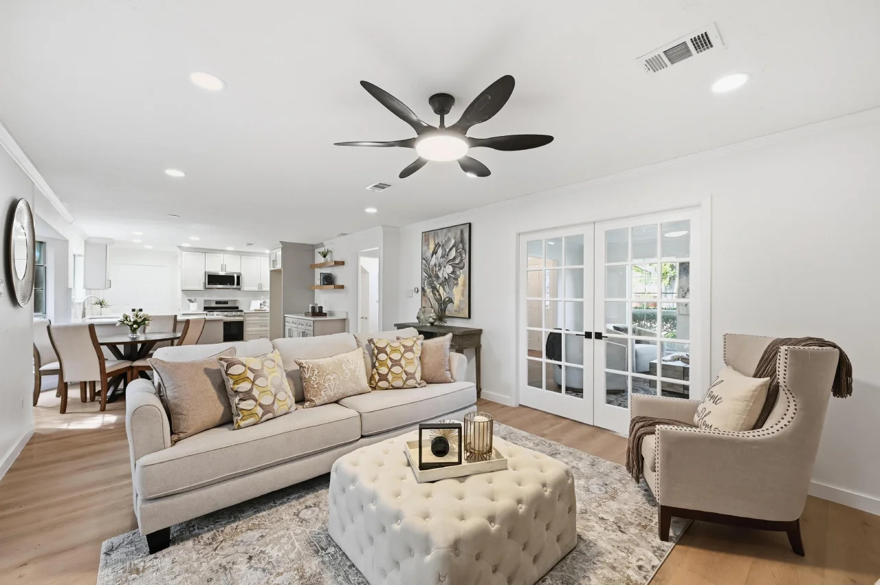 Bedford TX family room remodel with open concept kitchen view