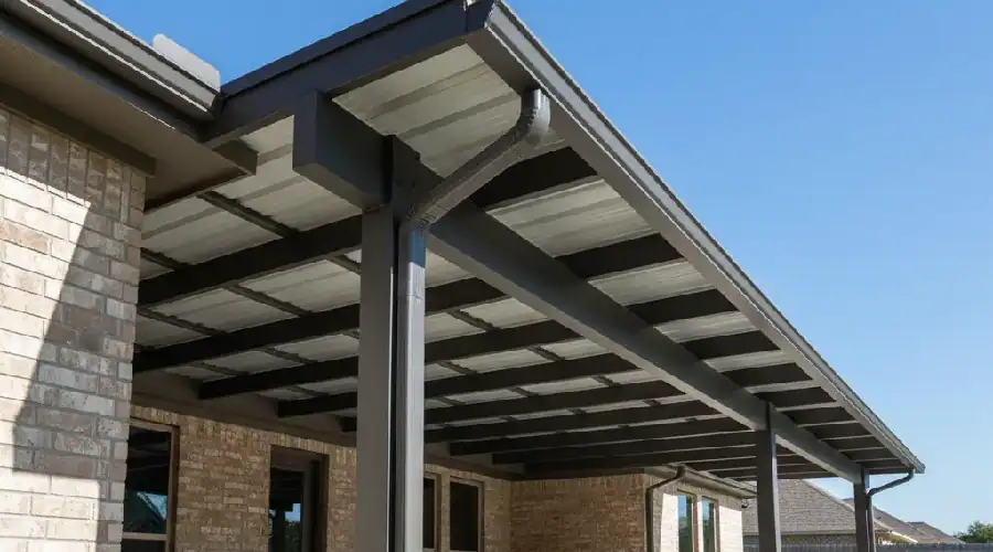 North Texas patio cover with permanent roof over concrete slab